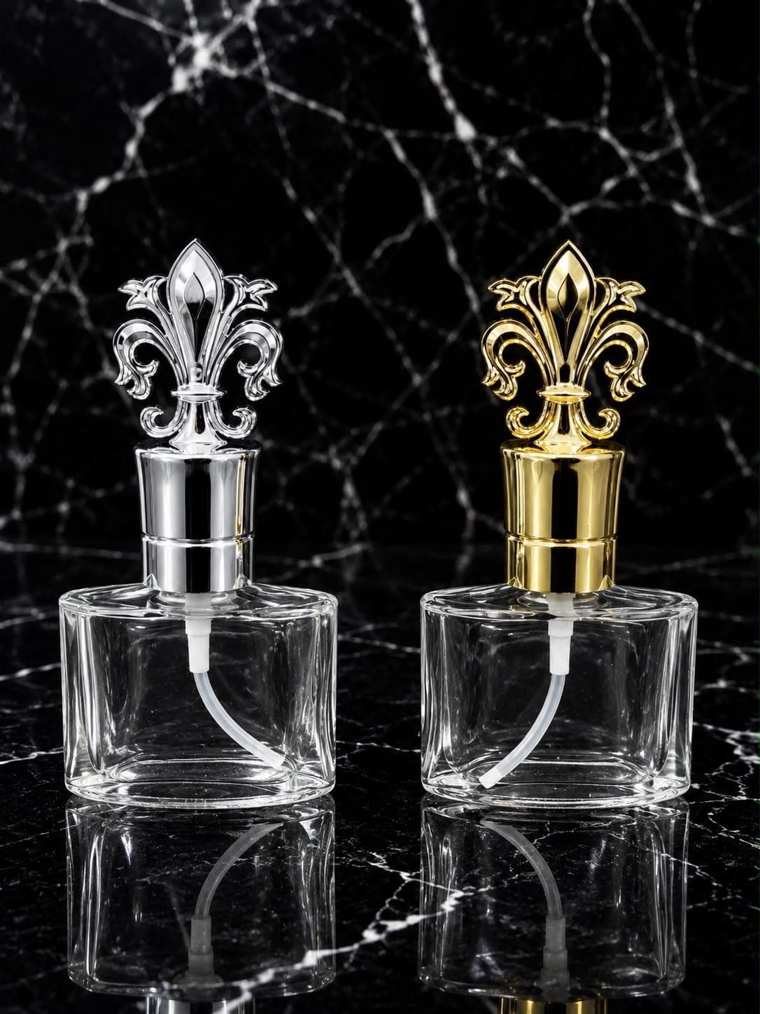 Oval Perfume Bottle with Fleur-de-lis Cap, image 1 of 2