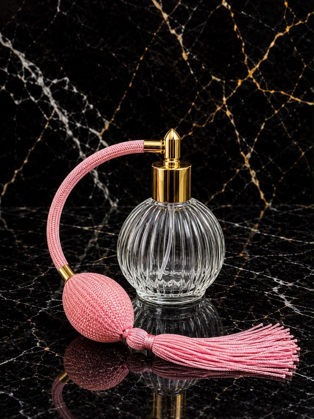 Ribbed Globe Perfume Bottle with Bulb Atomizer, image 1 of 1