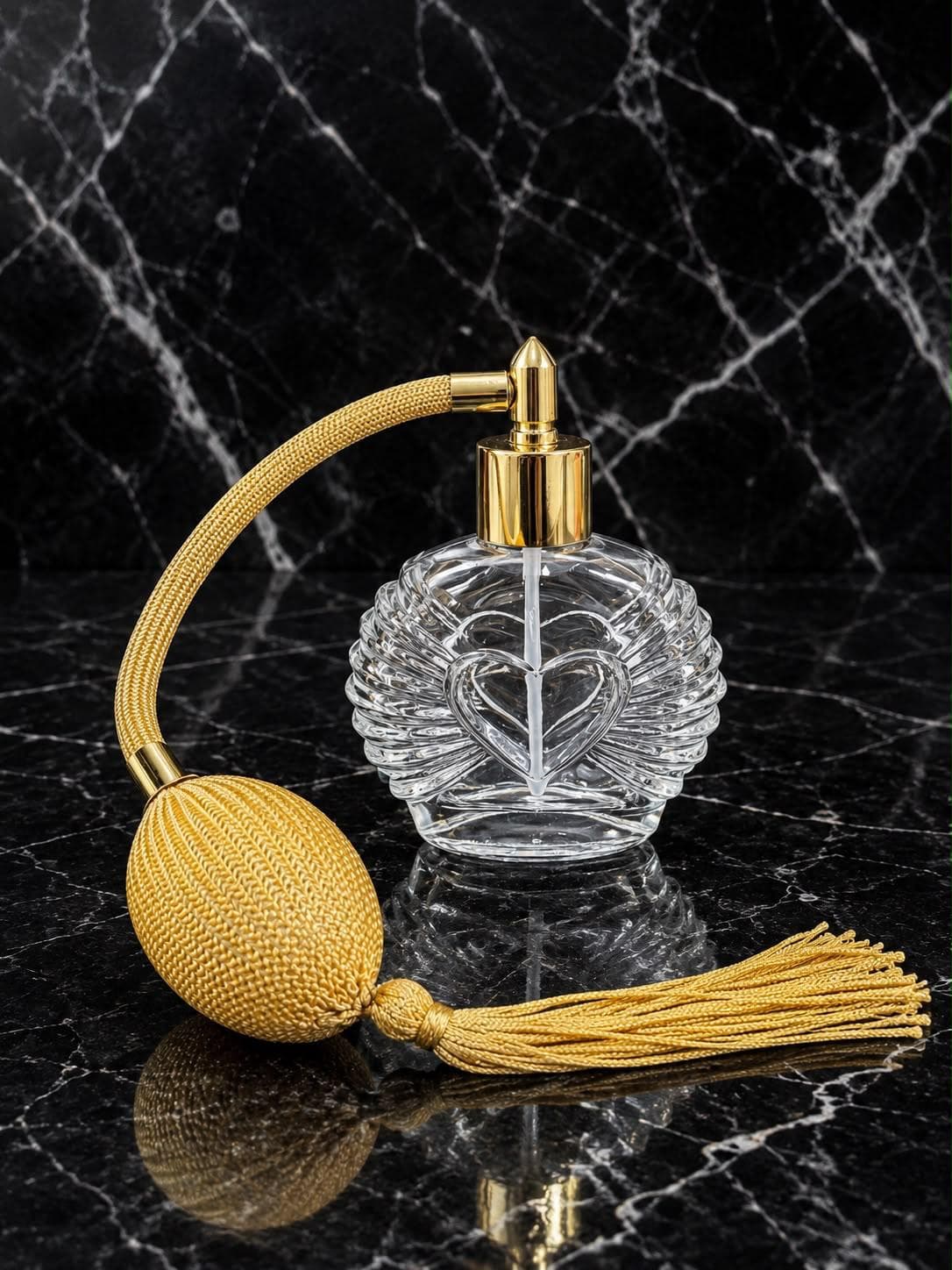 Heart-Embossed Perfume Bottle with Bulb Atomizer, image 1 of 3