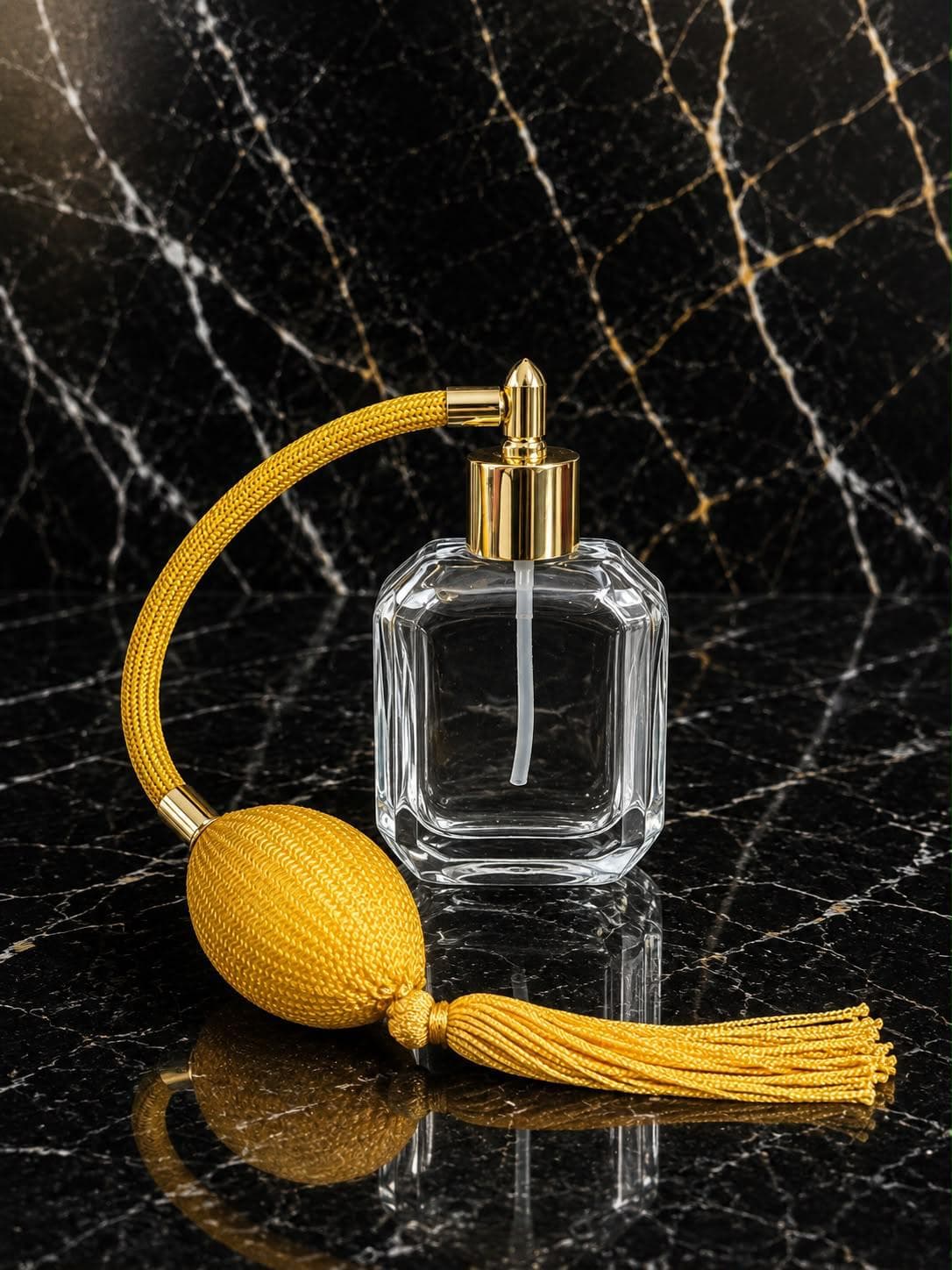 Bevelled-Corner Perfume Bottle with Bulb Atomizer, image 1 of 1