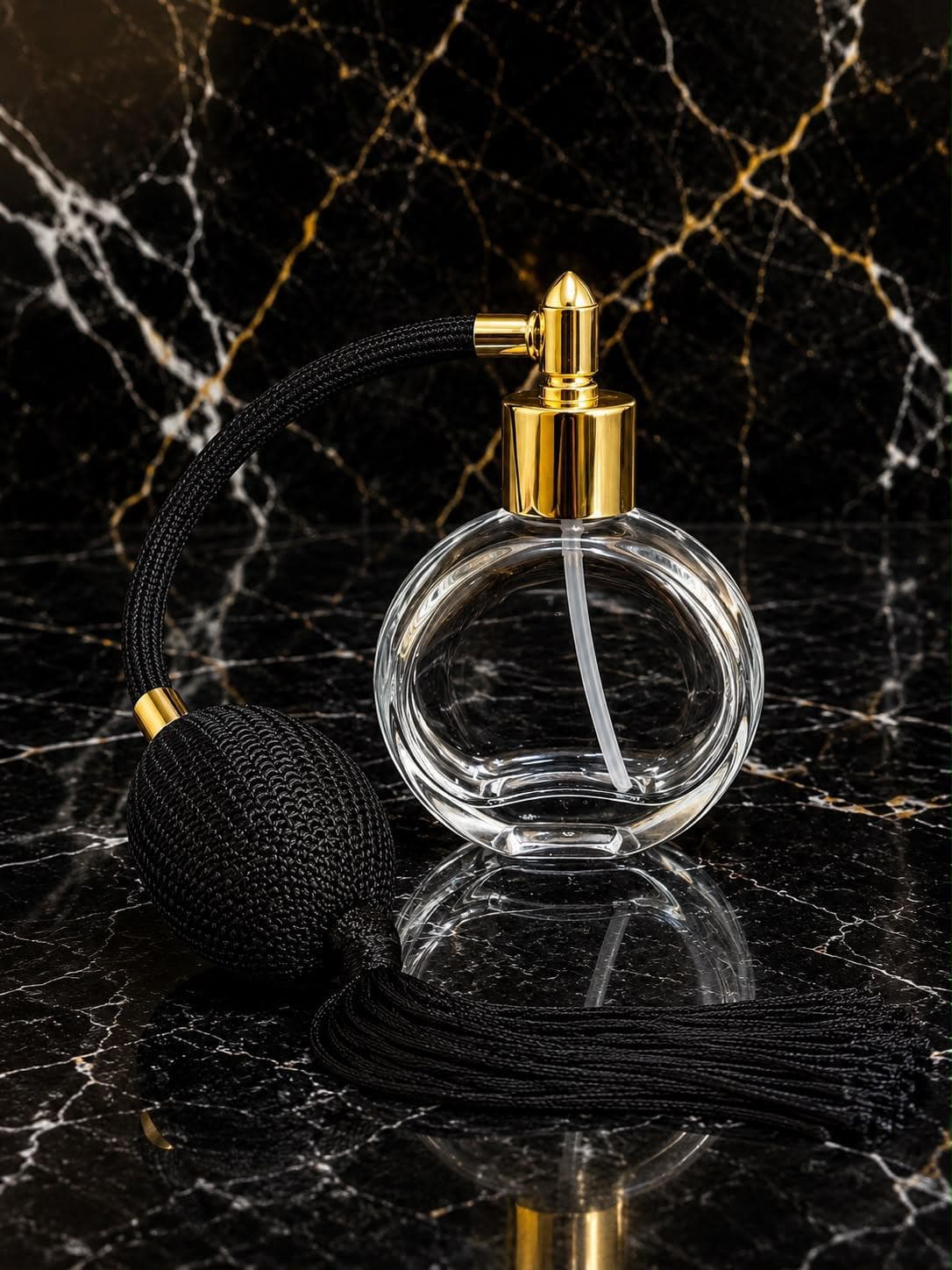 Round Perfume Bottle with Bulb Atomizer, image 1 of 2