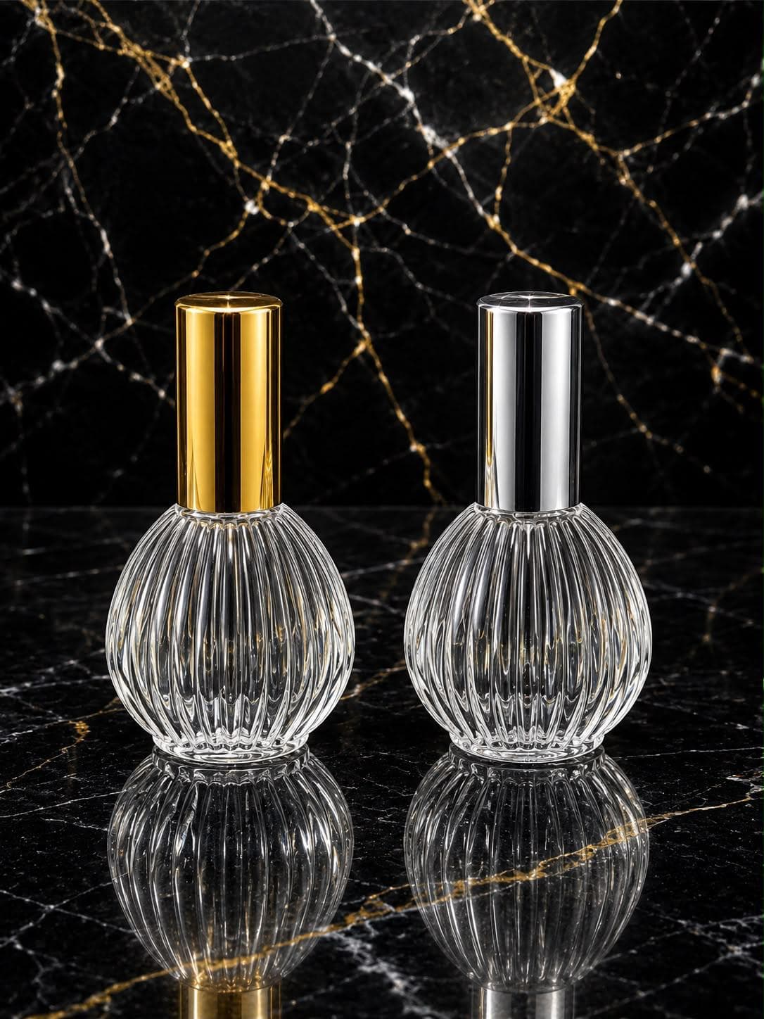 Ribbed Globe Perfume Bottle with Spray Pump, image 1 of 2